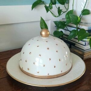 Elegant White and Gold Polka Dot Cheese Dome